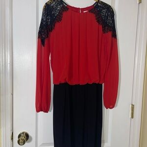 Elegant Red and Black Lace Women's Dress